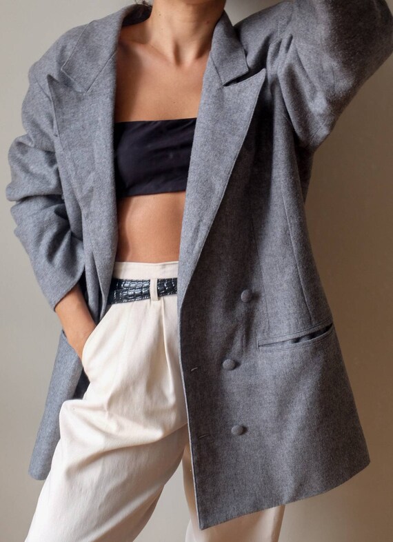 Gray vintage double breasted blazer, 1980s wool ov