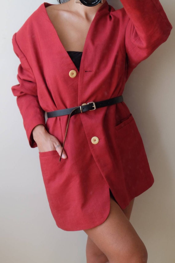 Vintage wool linen blazer,Oversized wool blazer, L