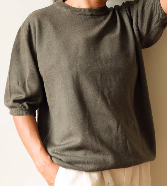 Olive Green 80s Knitted Vintage Wool Blouse With Buttons On Top Paco Galwari Turtleneck Size 4042
