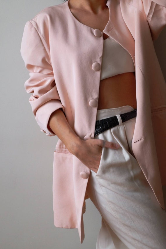 Vintage silk coat blazer, vintage long pink rose b