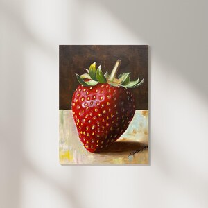 Just One Strawberry | Acrylic Painting | Stretched Canvas | Size 10&quot; X 11&quot;