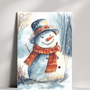 Cheerful Snowman | Watercolor Art Print | Available in different sizes
