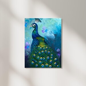 Majestuosa pluma: el esplendor del pavo real / Pintura acrílica / Lienzo estirado / Tamaño 24&quot; X 31&quot;