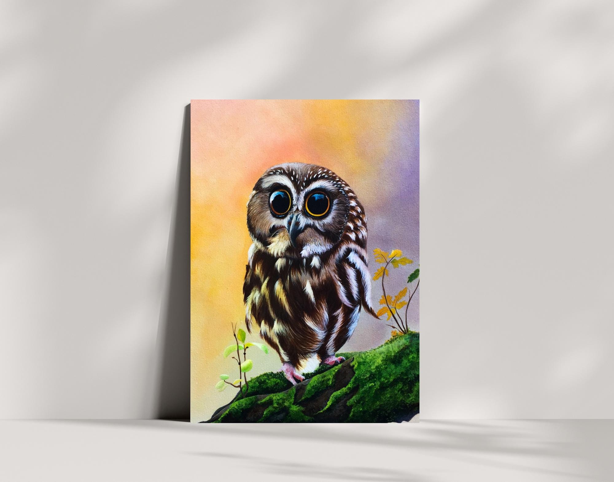 Twilight Vigil: The Watchful Owl | Original | Acrylic Painting | Stretched Canvas | Size 12" X
