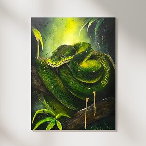 Smaragdwächter – Grüne Python | Keilrahmen | 50 × 70 cm | Acrylgemälde | Original