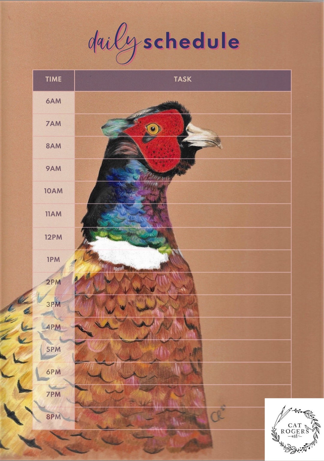 Printable Pheasant Daily Schedule Planner Plan Your Day Daily Planner