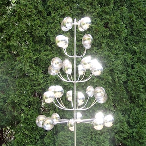 Pine Tree Wind Spinner: Stainless Steel Kinetic Garden Art (68&quot; Tall)