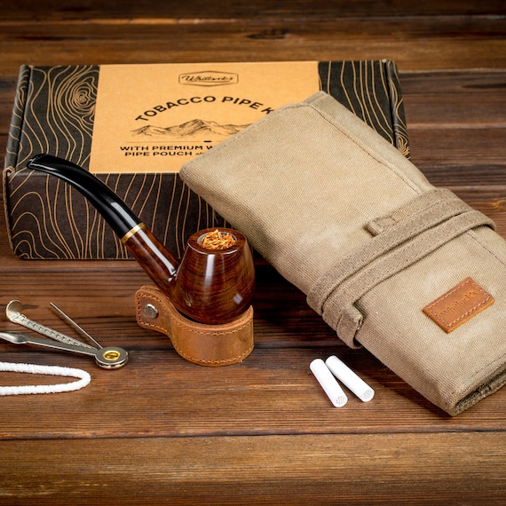 Whitluck's Handmade Tobacco Pipe With Waxed Canvas Pipe Roll With