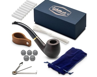 Handmade Tobacco Smoking Pipe, Premium Wood Matte Finished Pipe, Perfect Starter Pipe Kit with Leather Pipe Stand, Gift Set and Accessories