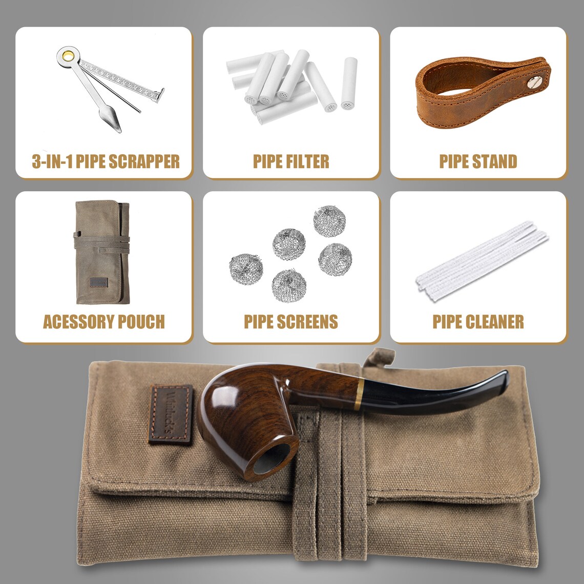 Handmade Tobacco Pipe With Waxed Canvas Pipe Roll With Etsy