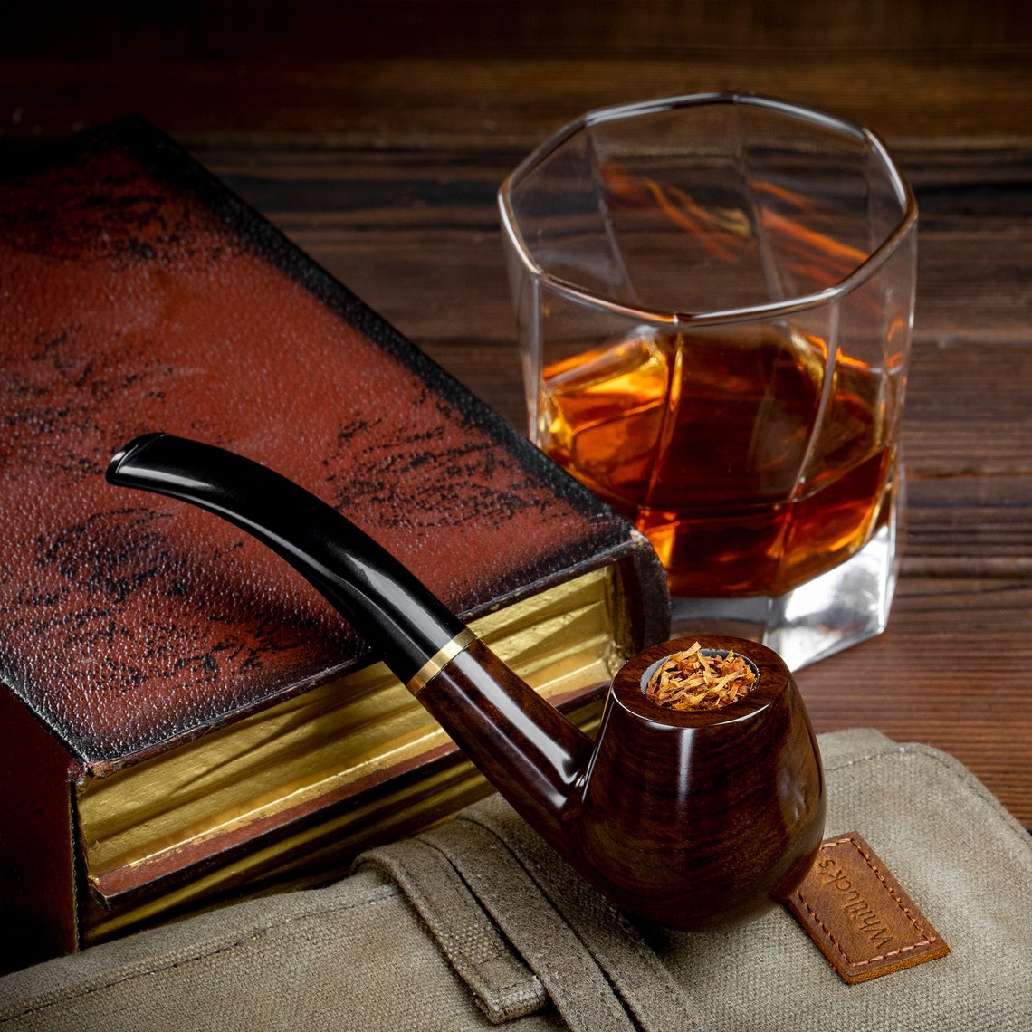 Handmade Tobacco Pipe With Waxed Canvas Pipe Roll With Etsy