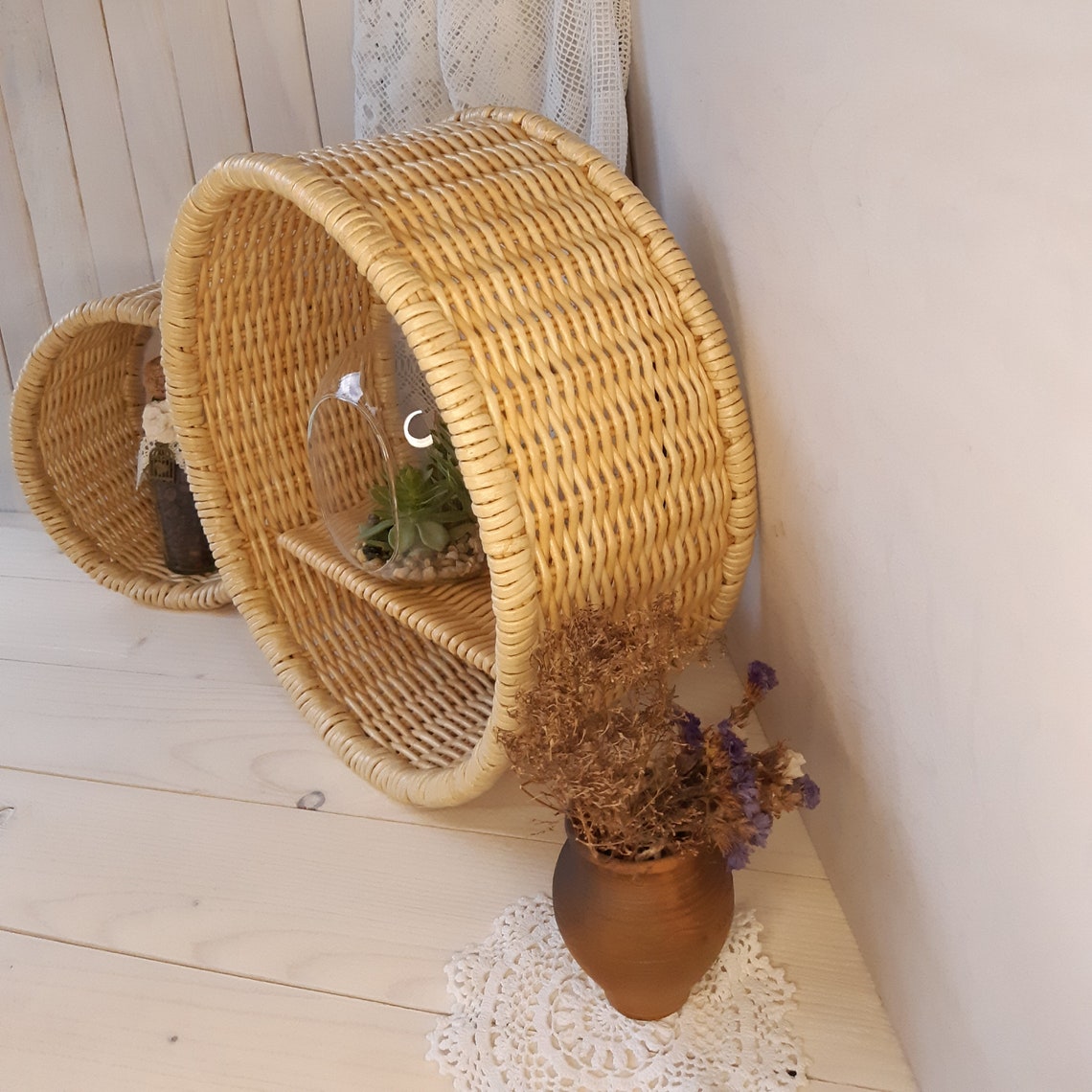 Wicker Shelf Set of 2 Large Round Wall in Natural Etsy