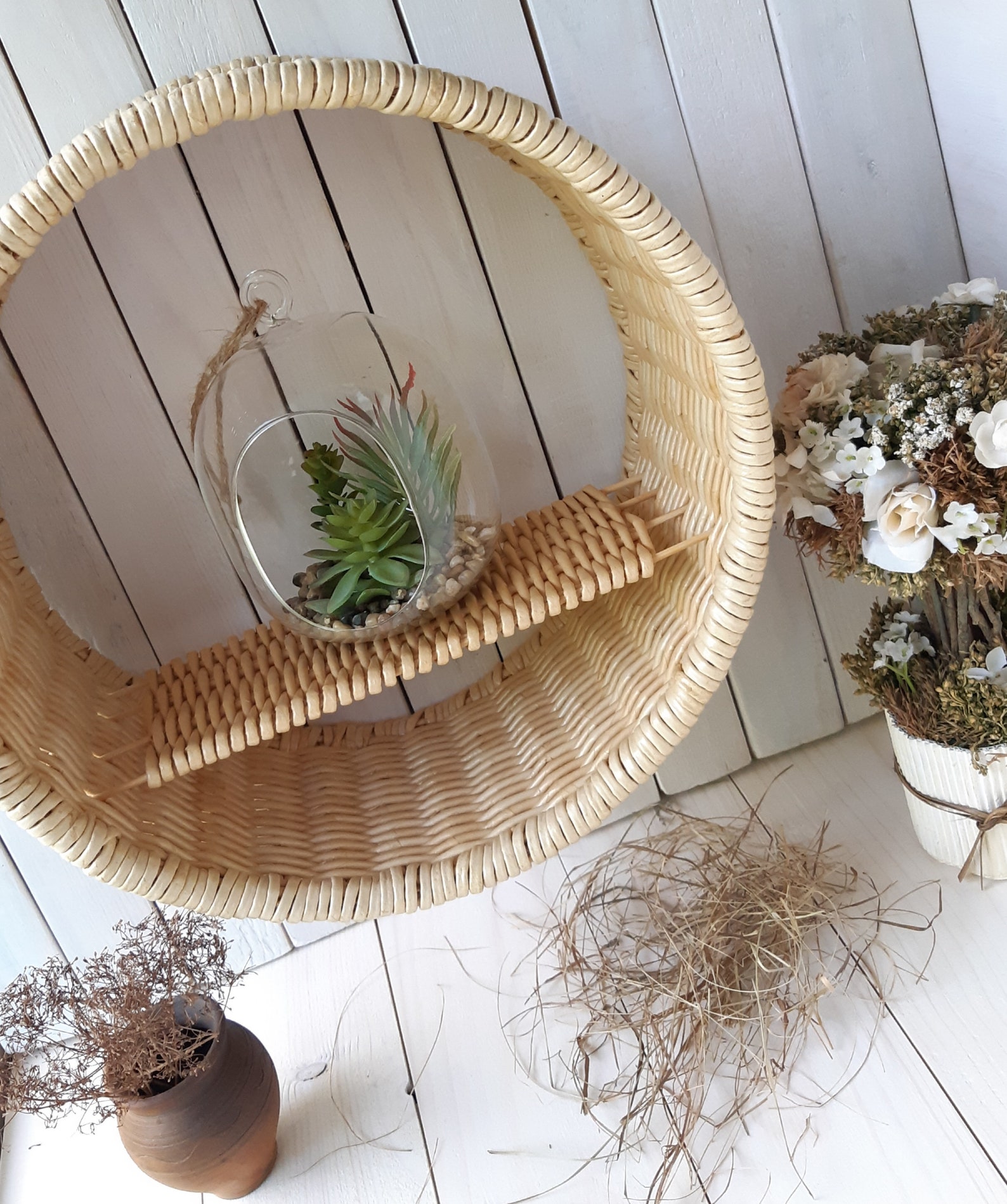 Wicker Shelf Large Round Wall in Natural Color Hanging Etsy