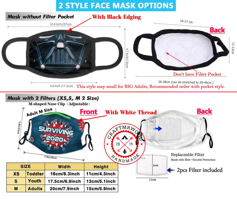Star Wars Darth Vader Face Mask with Filter Pocket insert Nose image 3