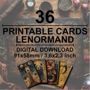 Cartes Lenormand - 36 cartes Lenormand imprimables DIY 91 x 58 mm 3,6 x 2,3 pouces TÉLÉCHARGEMENT NUMÉRIQUE