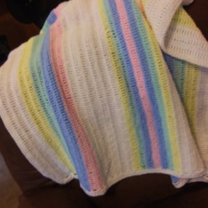 Closeout!! Beautiful Rainbow and White Baby Blanket/Throw/Afghan ... Excellent for Baby Showers, Christmas gifts, etc.