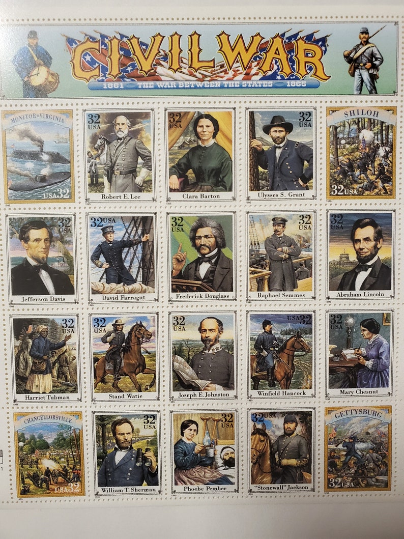 1994 USPS American Civil War Stamps 32 Cents Uncut Sheet Etsy