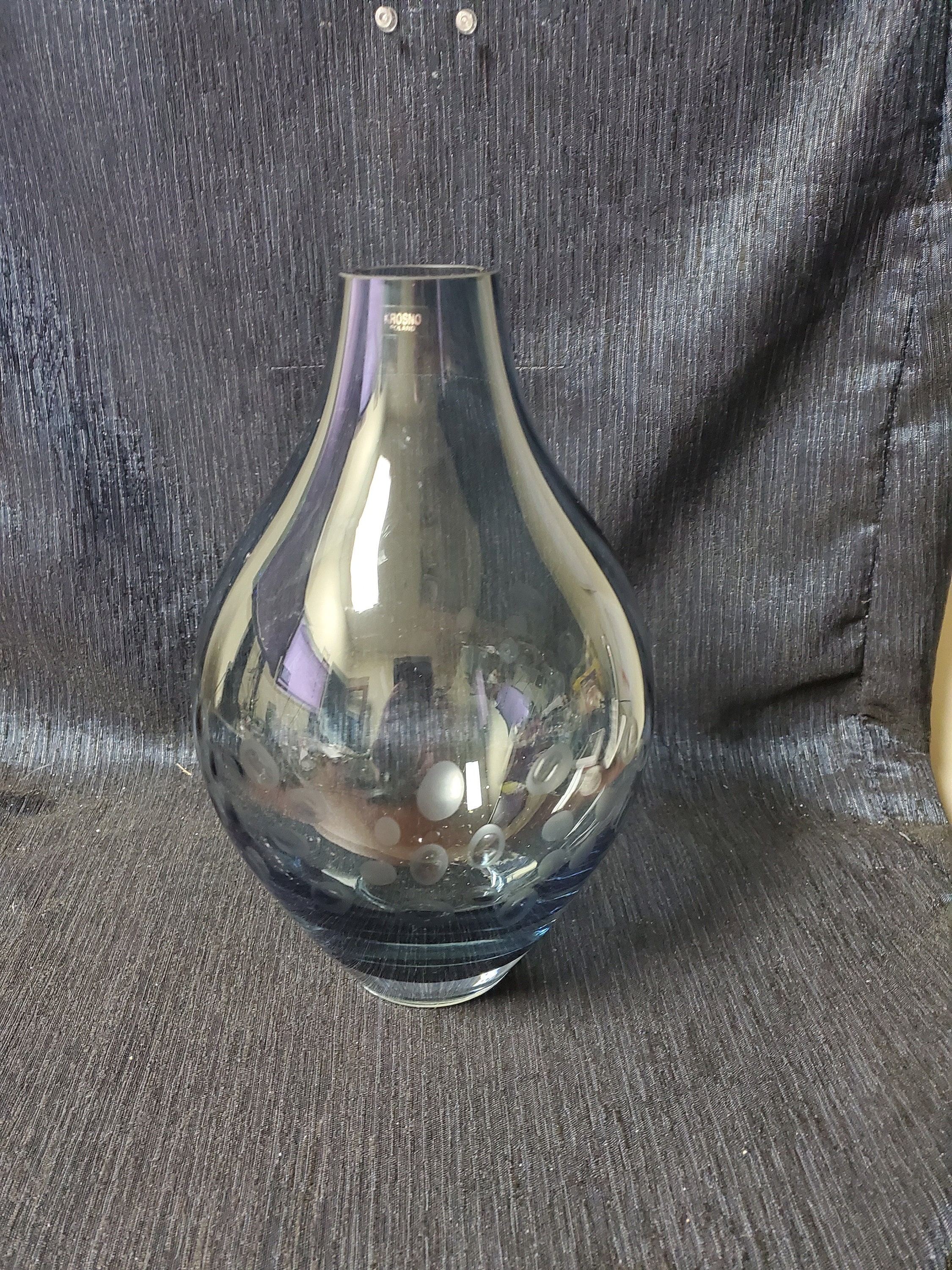 Krosno Clear Blue Glass Vase Etched Bubble Design Etsy UK