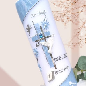 Baptism candle, "Benjamin" for boys and girls, personalized with name and date, baptismal saying, godparent candle, thank you candle, in various sizes