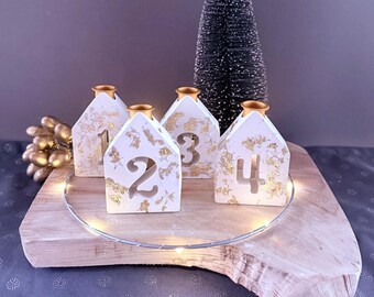 Adventshäuser, Adventszahlen, Geschenk, Weihnachten, zum selbst gestalten von Adventsgesteck, Giessbeton, Winter, Gold, Silber, Weiß,