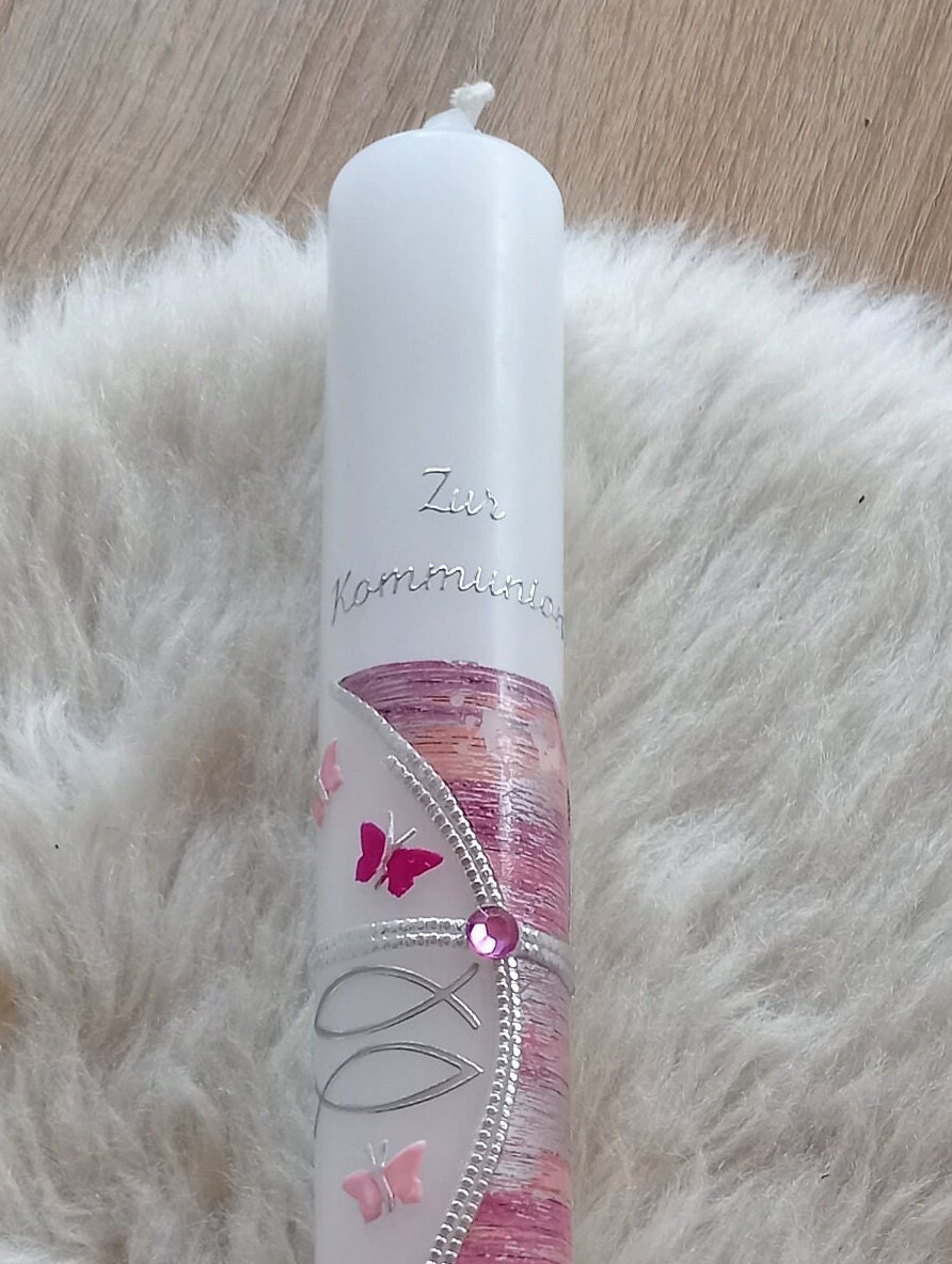 Kommunionskerze - Taufkerze Pünktchen Rosa Pink Hellrosa Für Mädchen