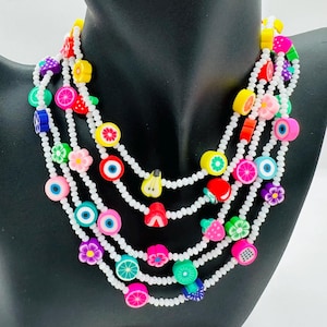 Flowers fruits necklace, summer floral necklace, fruits berry necklace, purple, pink, red green yellow summer fruits flowers necklace