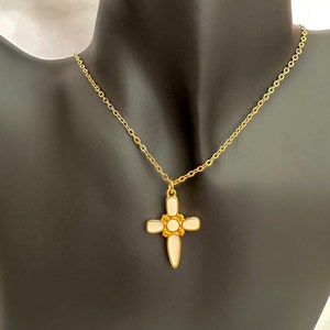White cross chain necklace, stainless steel  charm necklace, gold plated charm chain necklace