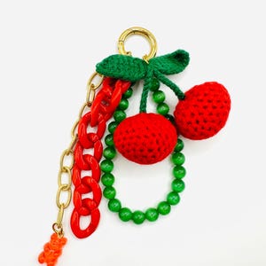 Bijou de sac/porte-clés cerise, accessoires de sac faits main