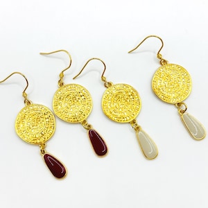 Phaistos disc drop earrings, Greek mythology Phaistos disc earrings, statement earrings for women, gift for woman/her