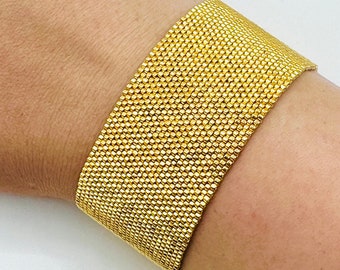 Handmade Beaded Gold Cuff Bracelet: 24K Miyuki Seed Beads