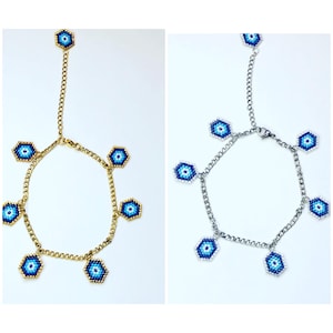 Stainless steel anklet, seed beads evil eye anklet, gold silver evil eye anklet, summer gift for women, seed pearl anklet, protection anklet
