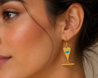 Gold Evil Eye Ohrringe: Türkis Edelstahl Haken Ohrringe