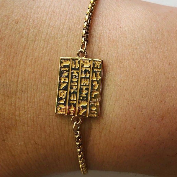 Hieroglyphics bracelet, Egyptian mythology adjustable gold bracelet for woman/man