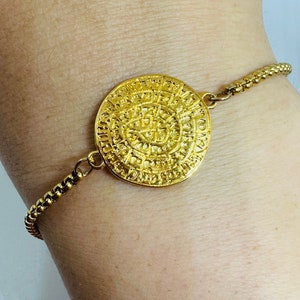 Phaistos disc bracelet, Greek mythology bracelet, medallion gold plated charm bracelet, gift jewelry bracelet for woman/man