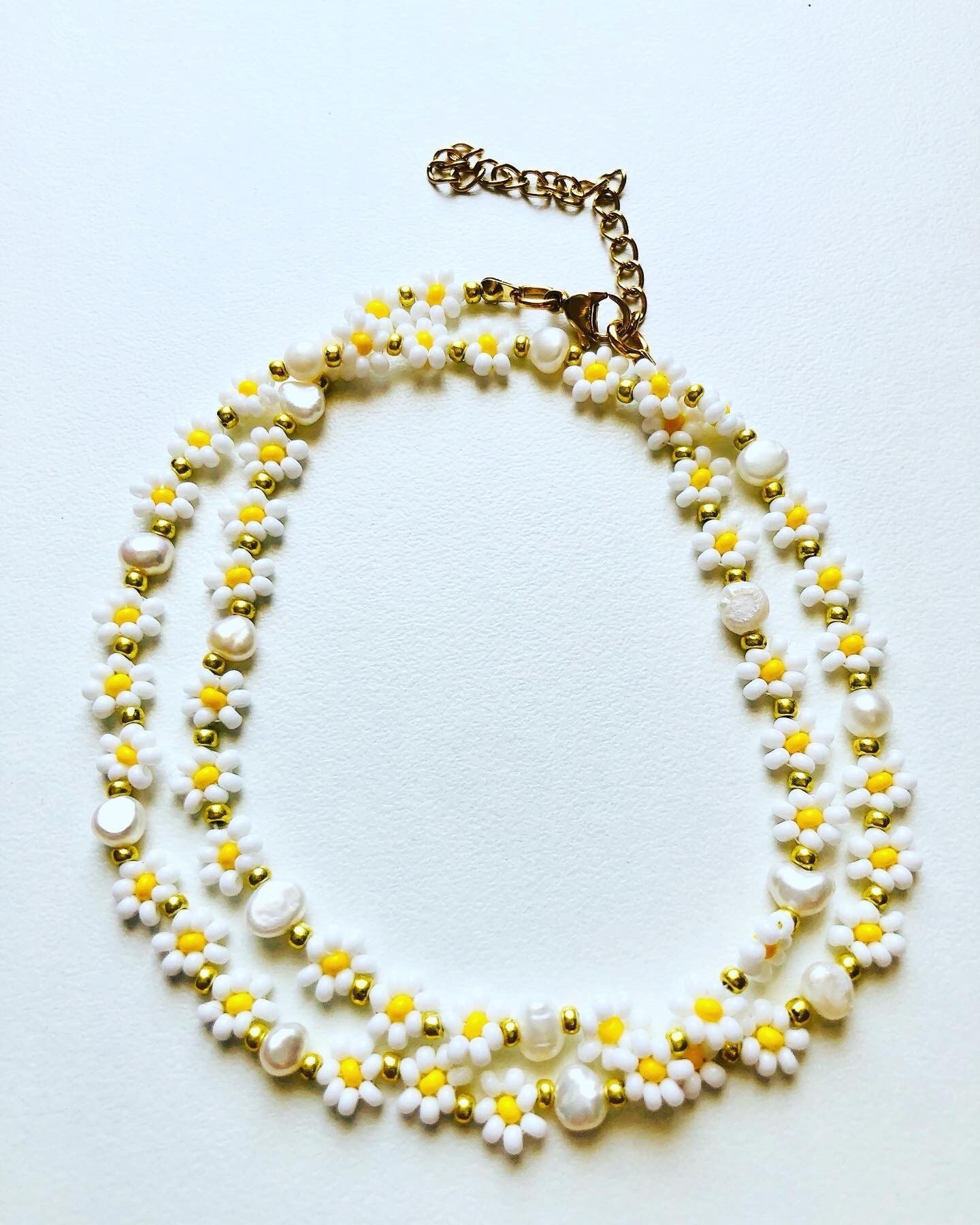 Hand-beaded Daisy Flower Choker: White Pearl Necklace - Etsy UK