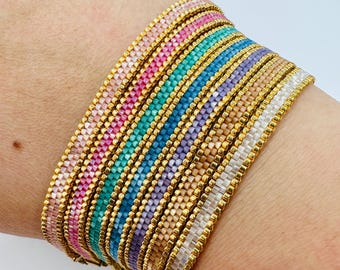 Hand-Beaded Miyuki Seed Bead Bracelet: 24K Gold Plated Cuff