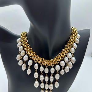 Freshwater pearl necklace, statement gold charm necklace, large necklace, baroque pearl charm necklace