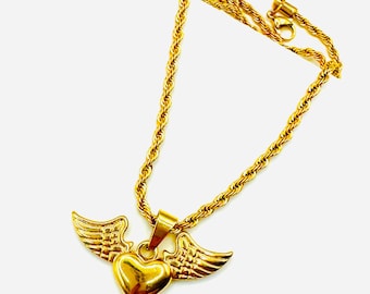 Gold Engel Flügel Herz Halskette: Edelstahl Charm
