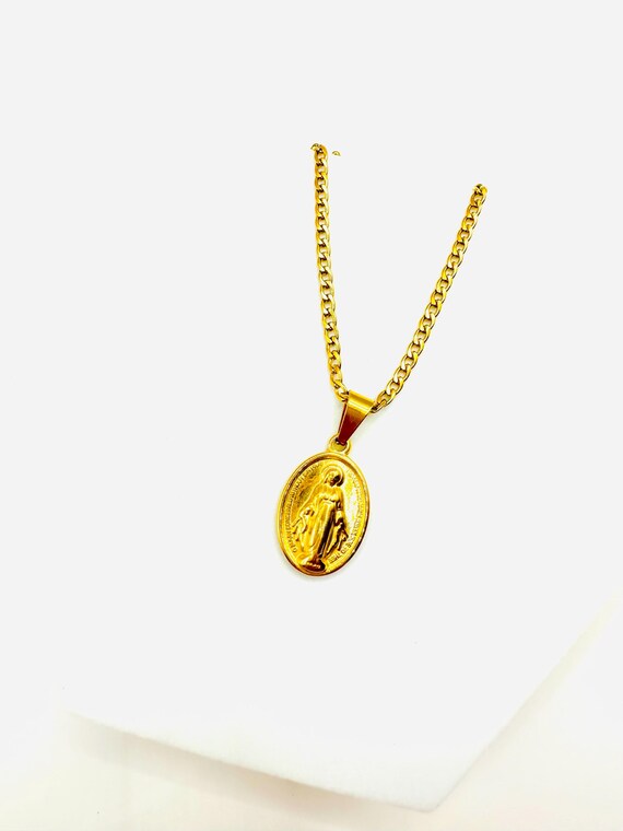 Gold Plated Virgin Mary Medallion Necklace - Handmade in Cyprus - Etsy