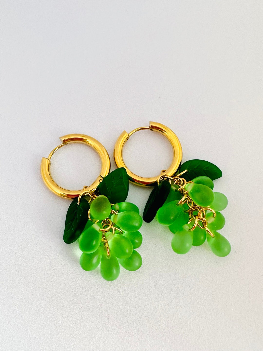 Handmade Glass Grape Hoop Earrings Stainless Steel Hoop Etsy