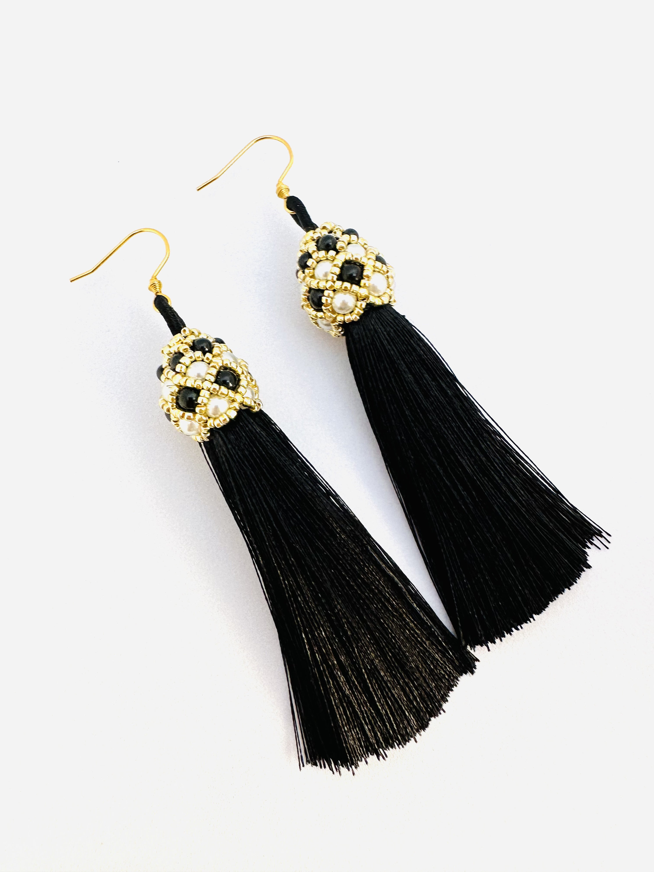 Beaded Black tassel earrings large long tassel earrings jewelry for women Black statement earrings for women gift jewelry earrings