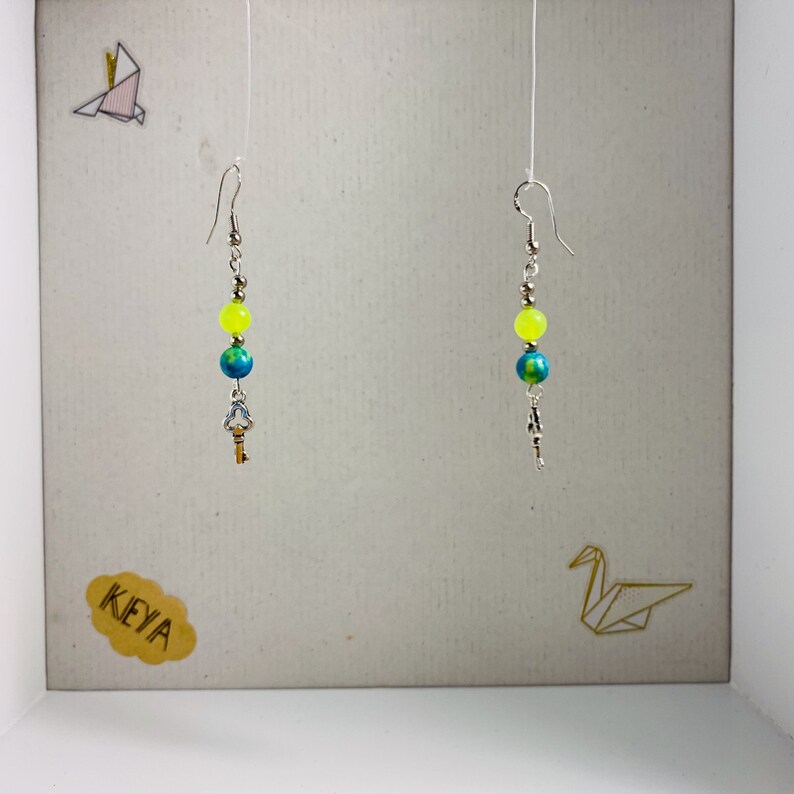 Set bracelet and earrings peps yellow blue-green and silver