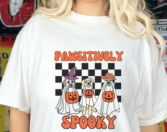 Chemise de chien fantôme, chemise d'Halloween de chien fantôme, t-shirt effrayant de chien, cadeau d'amant de chien d'Halloween, chiens de tour ou de traitement, chiens de couleurs de confort Halloween