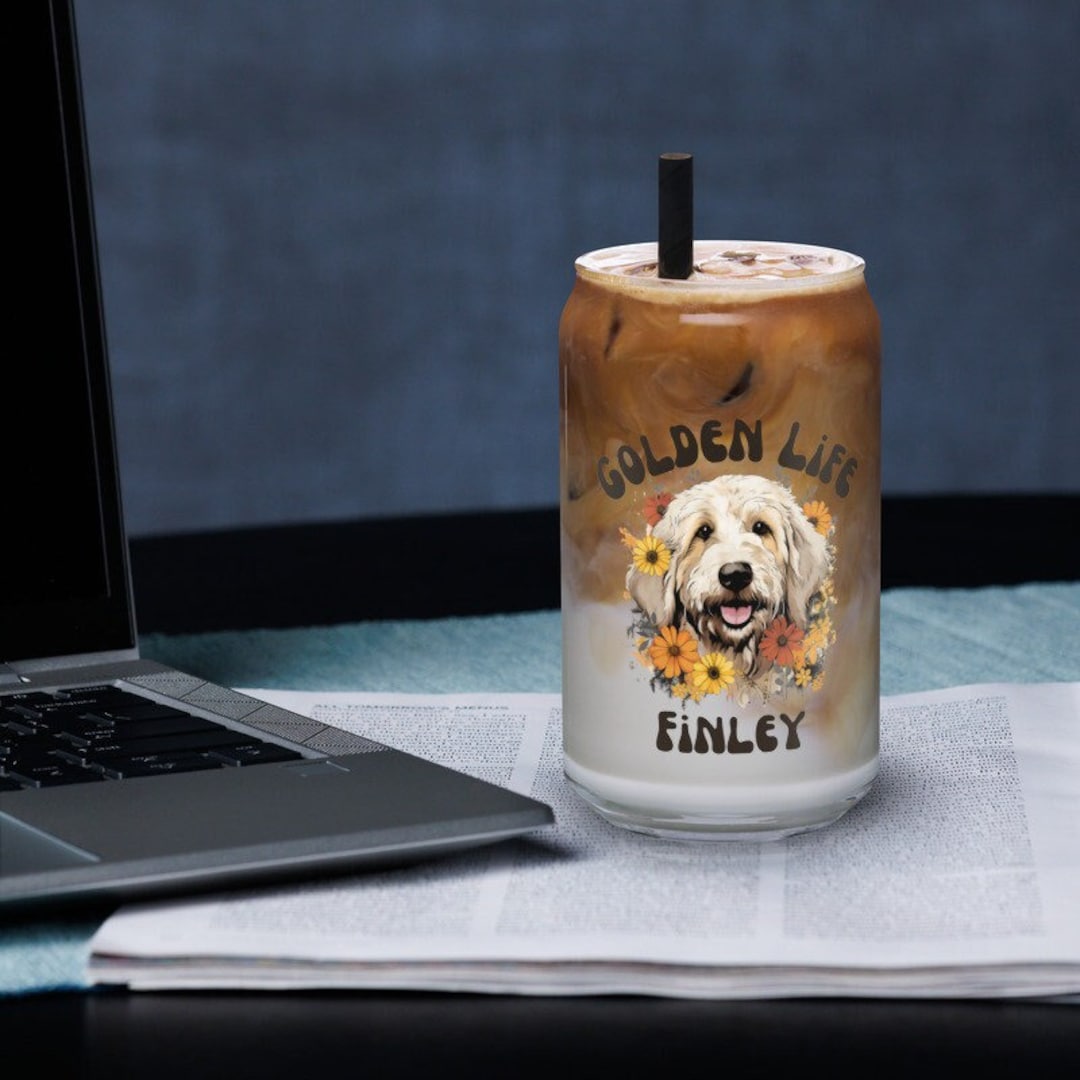 Goldendoodle Glass Can, Goldendoodle Coffee Cup, Golden Doodle Gift, Personalized Goldendoodle