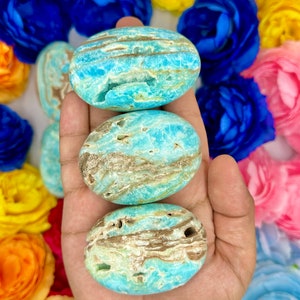 Blue Aragonite Palm Stone | Caribbean Calcite Crystal , High Quality Ethical Crystals,