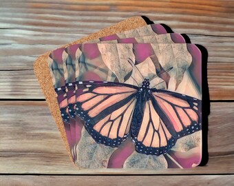 Monarch Butterfly Coaster Set, Corkwood, Great Housewarming Gift, Nature Photography, Gift for Nature Lover or Butterfly Lover