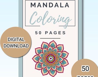 50 Mandala Coloring Pages for Adults and Kids, Printable PDF Coloring Book, Relaxing Anti-Stress Art Download, Instant Digital Download