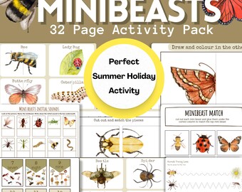 Minibeast Activity Pack for Kids | Printable Bug Bundle | Summer Nature Maths Science Art | Flash Cards Puzzles Tracing | A4 & US Letter