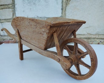 Model Miniature Wheelbarrow for Display. Faux Wood. 36 cm long x 12 cm wide