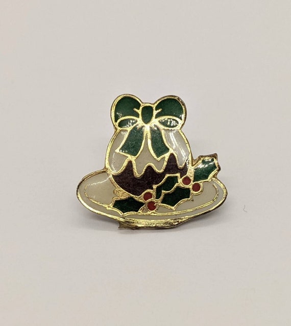 Vintage Christmas pudding pin brooch in enamel on… - image 1